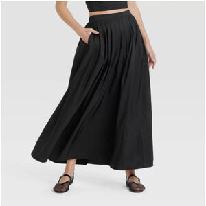 Pleated A-Line Black Maxi Skirt Sz XS NWT A New Day